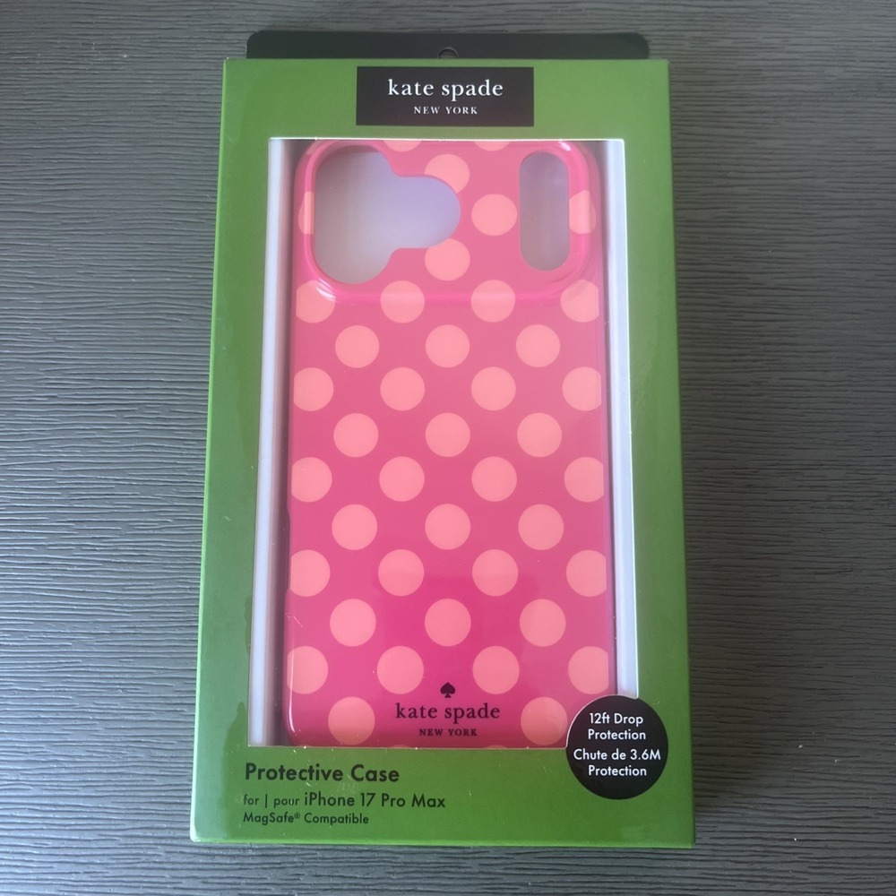 Kate Spade iPhone 17 Pro Max Protective Polka Dot Case MagSafe Orange Pink NIB